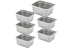 HECMAC 6 Pack Anti-Jam Hotel Pans, 1/2 Size 6 Inch Deep, Commercial Stainless Steel Chafing Steam Table Pan, Catering Storage Metal Food Pan