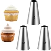 3 Pcs #12 Round Piping Tip for Macarons, Stainless Steel Round Frosting Piping Tips with 8mm Opening, Professional Cookie Decorating Pastry Tips Set for Frosting &amp; Cake Decorating (Silver)