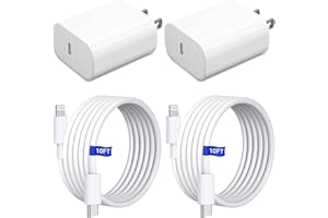 iPhone Fast Charger [MFi Certified] 2 Pack 20W USB C Wall Charger Block with 10FT USB C to Lightning Cable, Type C Charging P