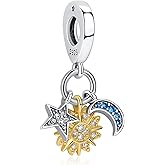 Nbsameng S925 Sterling Silver Charms Compatible for Pandora Bracelets and Necklaces, DIY Holiday Gifts for Women Sun & Moon & Star