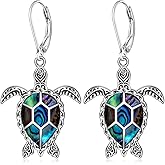 Sea Turtle Earrings Abalone Shell Turtle Earrings for Women Sterling Silver Turtles Leverback Drop Dangle Retro Hawaiian Jewelry
