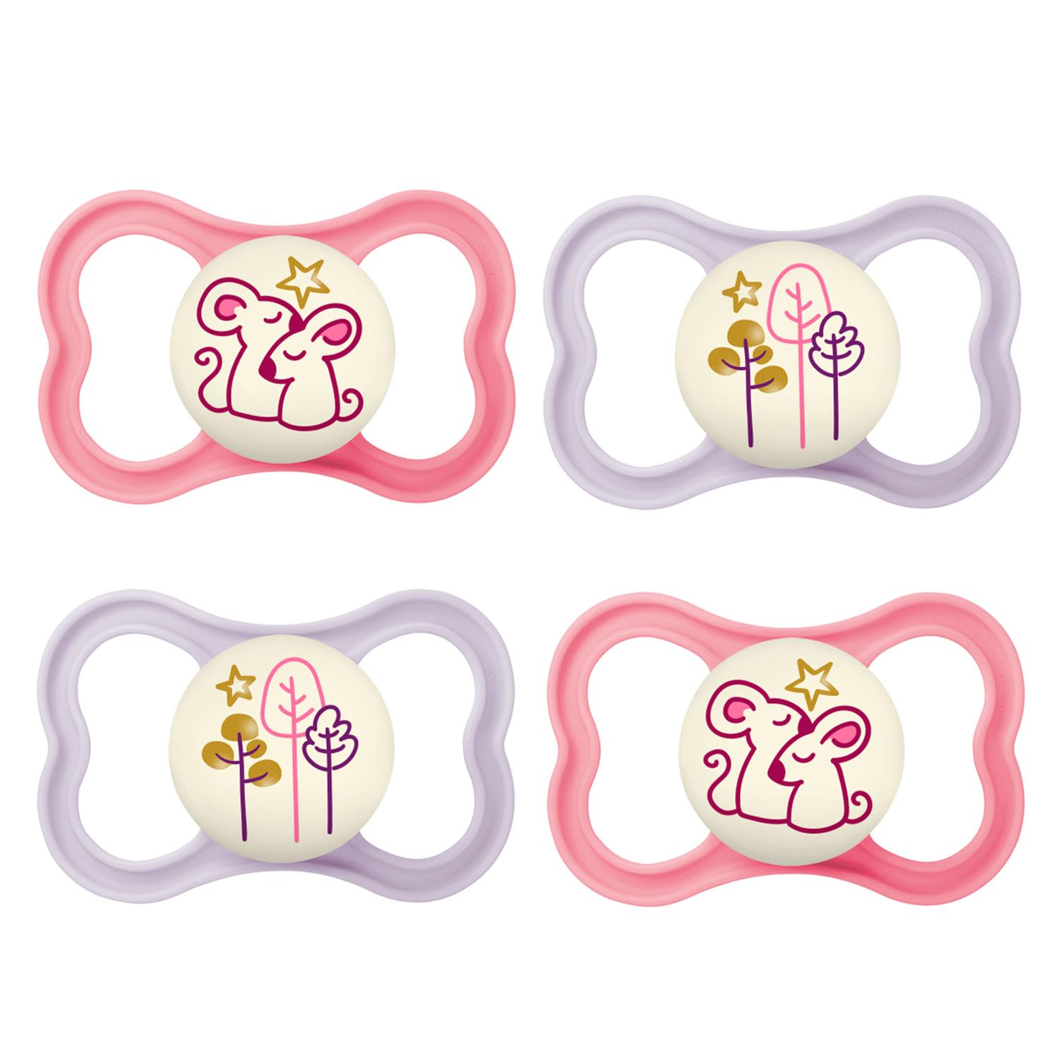 MAM Air Night Silicone Dummies 16+ MAM Air Night Girl Mix // Set of 4 // Includes 2 Sterilised Transport Boxes