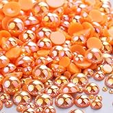 1000PCS Mixed Sizes 3/4/5/6/8/10mm Flatback Half Round Pearls Gems for Crafting, AB Color Pearl Beads Stones for Crafts Jewelry Clothes Shoes Dress Nail Art Making Embellishments (Orange AB)