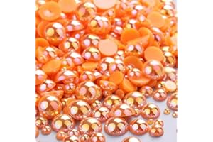 VADQZA 1000PCS Mixed Sizes 3/4/5/6/8/10mm Flatback Half Round Pearls Gems for Crafting, AB Color Pearl Beads Stones for Crafts Jewelry Clothes Shoes Dress Nail Art Making Embellishments (Orange AB)