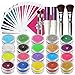 OPHIR Glitter Tattoo Kit - 20 Color Shimmer, 30x Stencils Tattoo Body Art Design Kit for Children, Teenagers & Adults Halloween Party