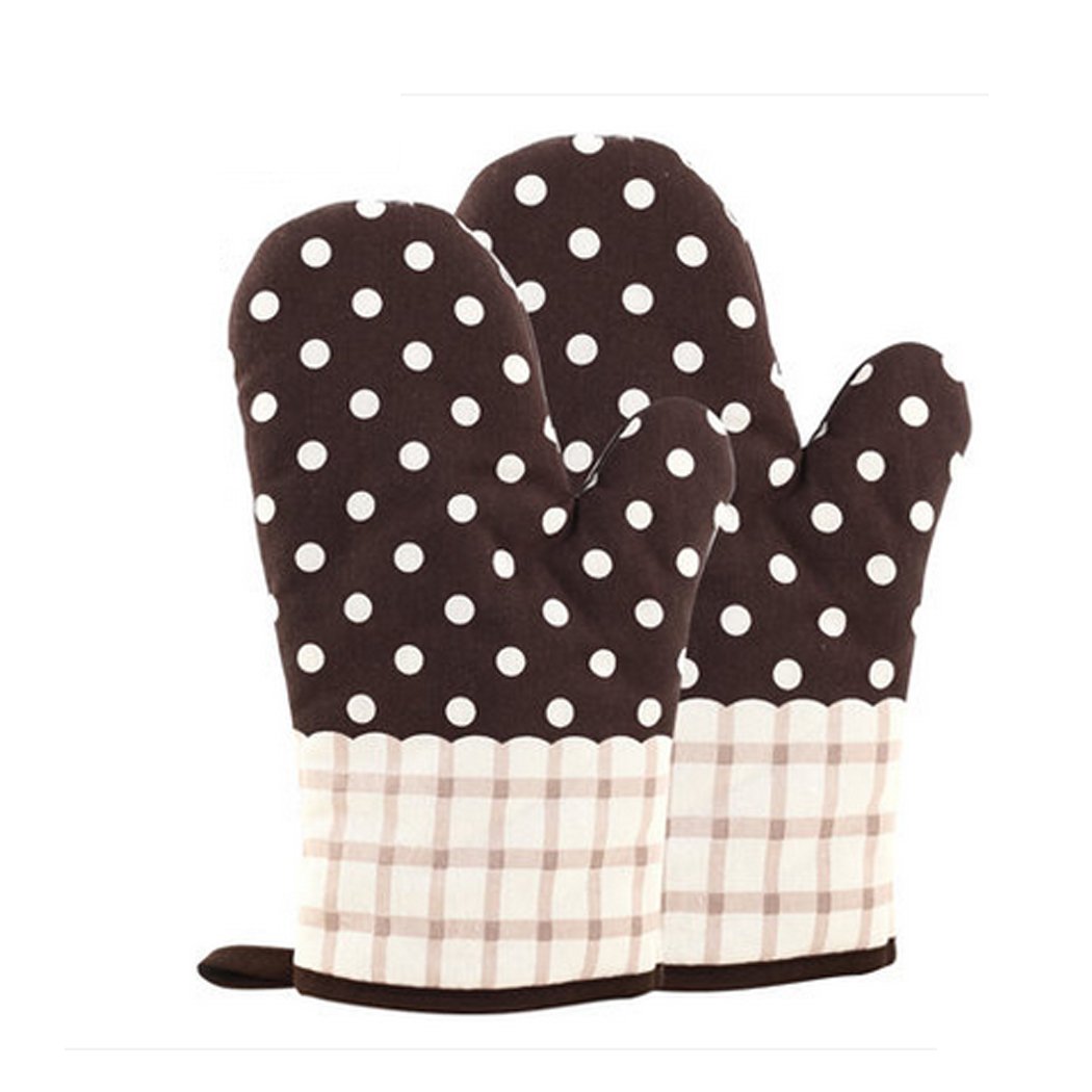 KinChi Double Glove Microwave BBQ Oven Cotton Baking Pot Mitts Cooking Heat Resistant Kitchen,100% Quilted Cotton with Thick Terry Cloth Lining, Set of 2 Mittens (Black)