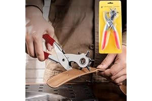 Leather Punching Tool Manual Operation Six Diameter Settings 4.5 4 3.5 3 2.5 2mm for Belt Strap Handbag Strap Craft Repairs, 