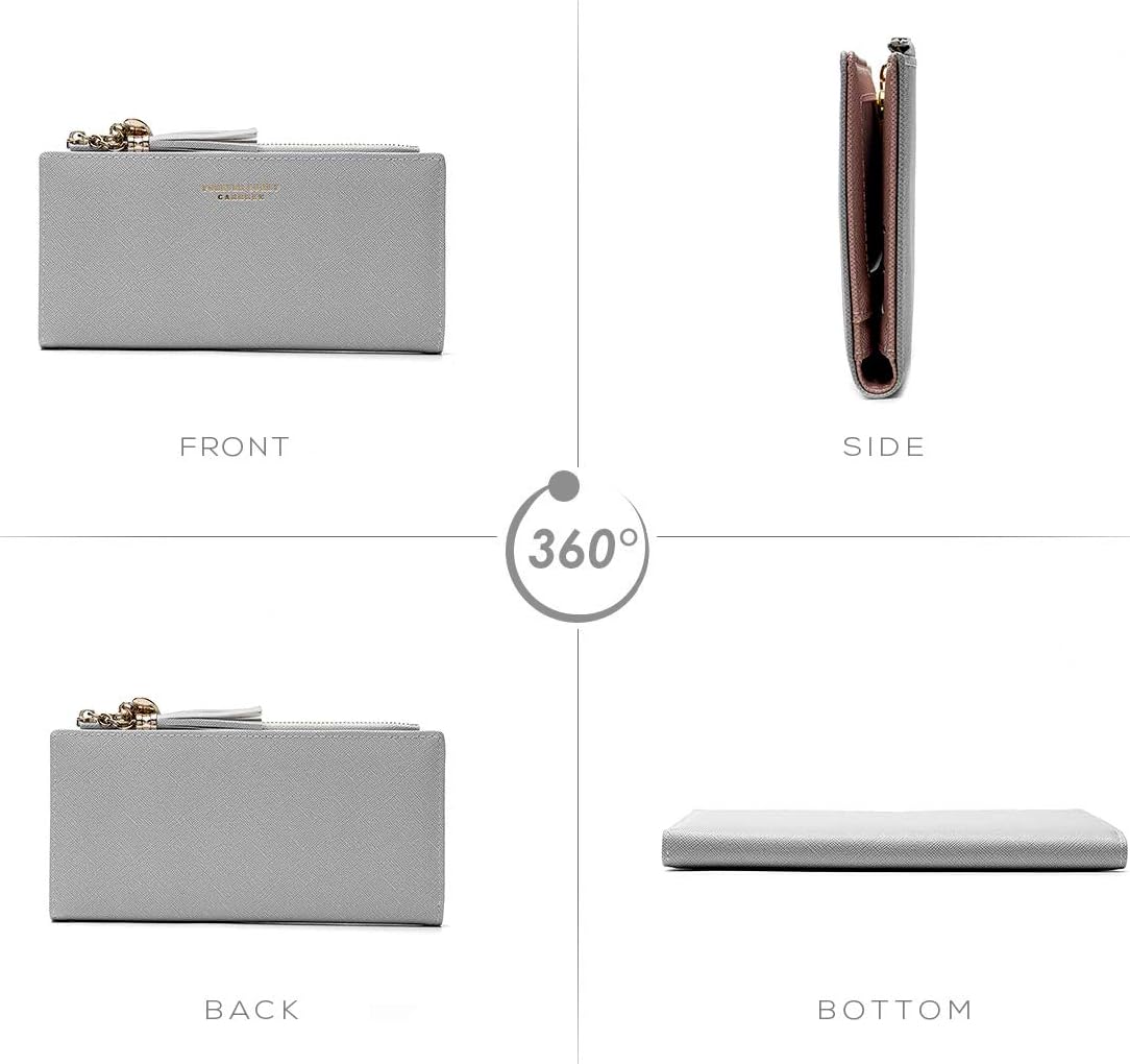 Wallets Purses for Women Girls Ladies Leather Cute Thin Travel Clutch Coin Card Holder (Grey) - Image 3