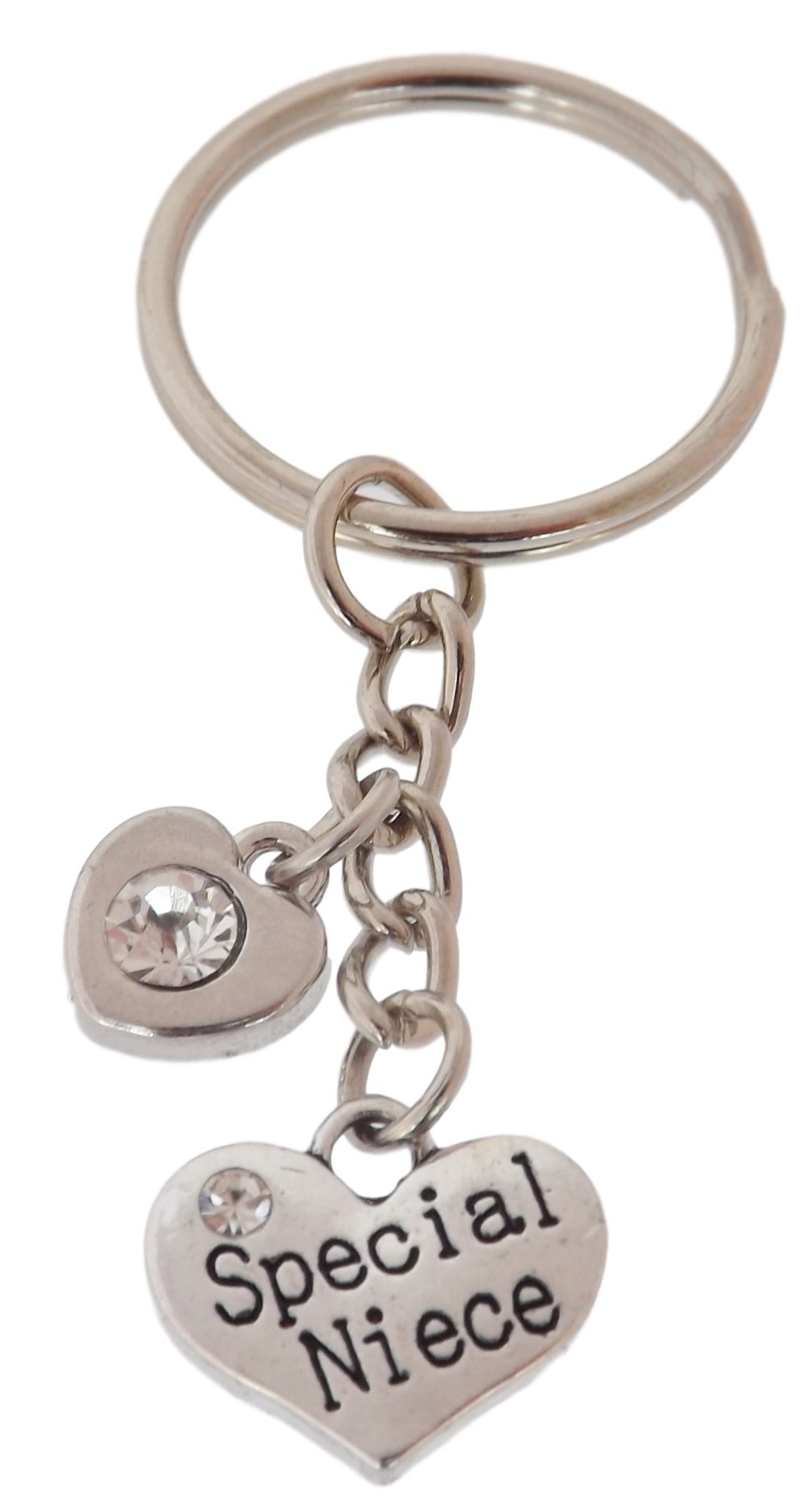 FizzyButton Gifts Special Niece Heart Keyring Key Ring with Rhinestone Charms and Turquoise Gift Box