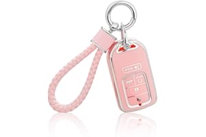 YO&YOYE for Honda Key Fob Cover with Keychain, Pink Soft TPU Key Case Protection Fit for Accord Civic CRV Pilot Odyssey Smart Key Holder