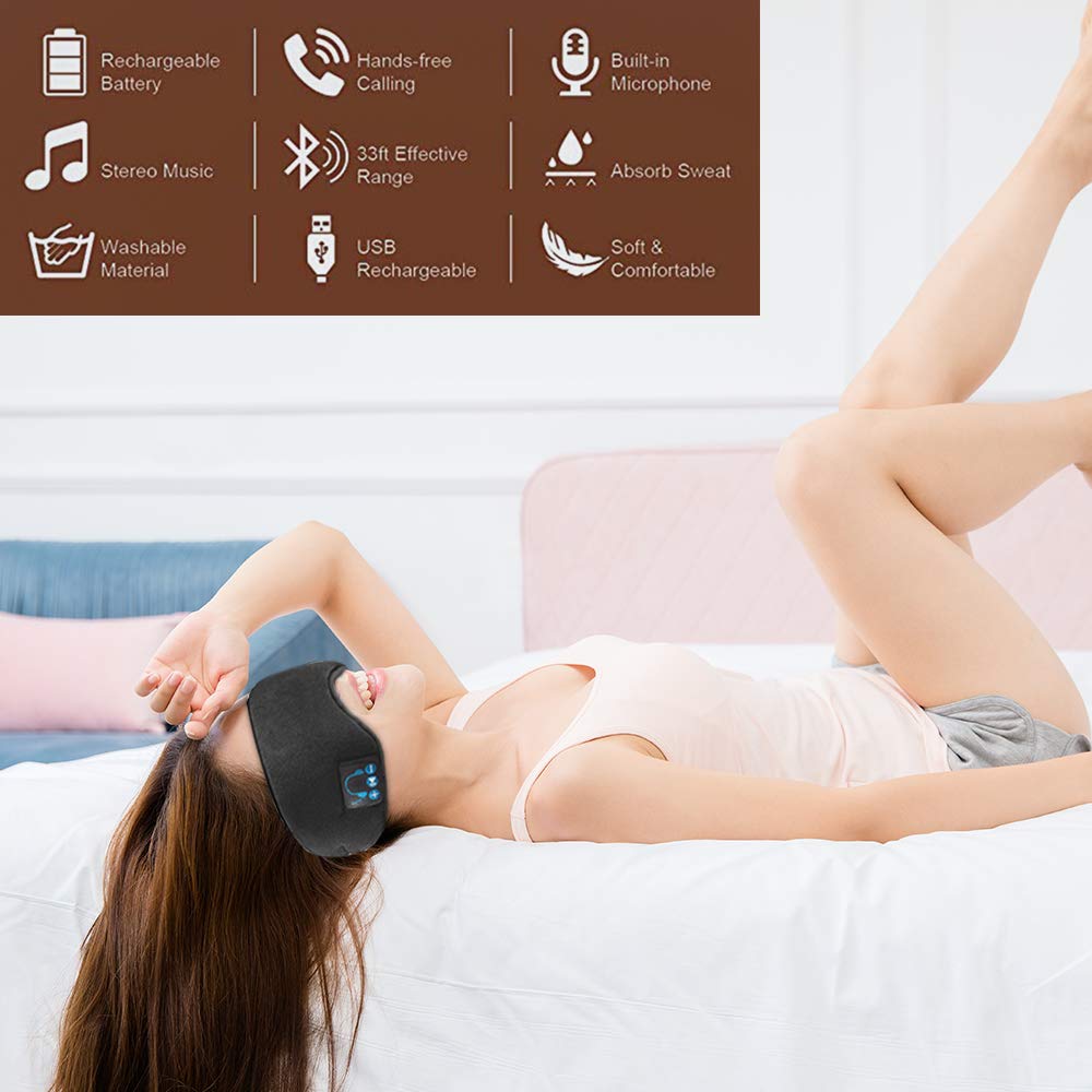 Bluetooth Sleep Mask for Women & Men Wireless Bluetooth Headphones Music Travel Sleeping Headset Ultra Soft Breathable Built-in Speakers Microphone ...