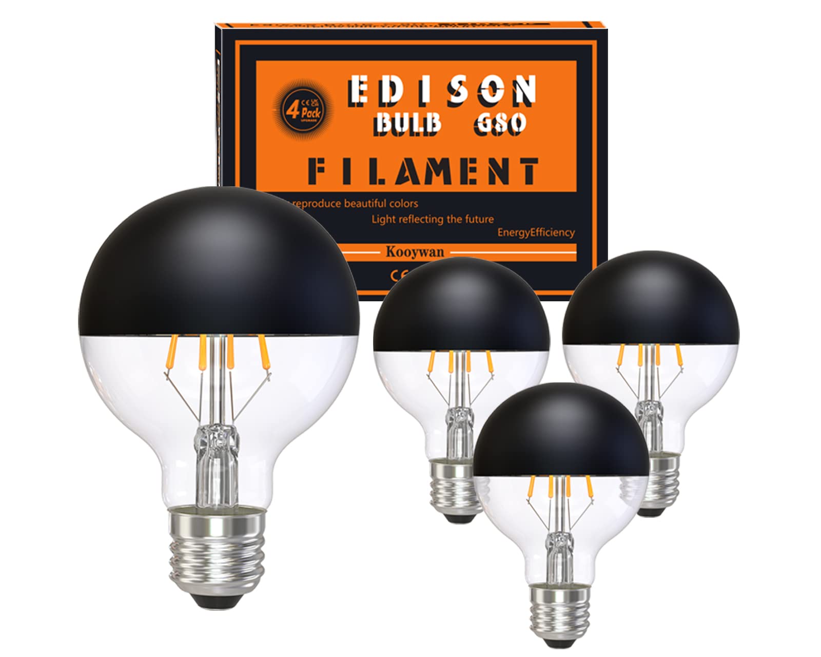 KOOYWAN Black Crown LED Light Bulb Vintage E27 2700K Warm White Half Chrome Crown Mirror G80/G25 Globe Shape Dimmable Decorative Edison LED Bulb 6W Pack of 4 — image 1