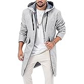 ZIWOCH Mens Trench Coat Wool Blend Hoodie Long Jacket Full Zip Winter Classic Business Overcoat