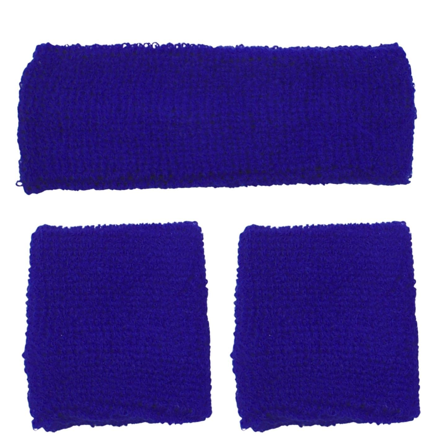 Topkids Accessories 3pcs Unisex Headbands & Wrist Sweatbands for Exercise Set, Colourful Headbands & Sweatbands for Adults & Kids Sports Bands, Fitness Accessories (Royal Blue)