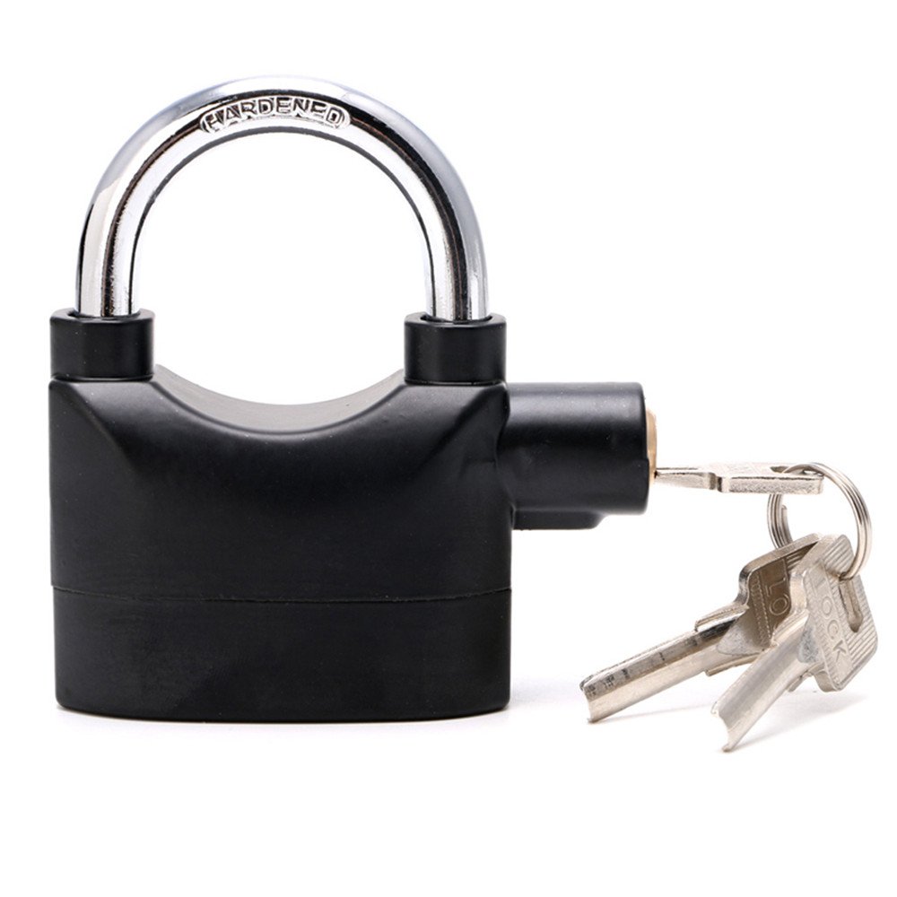 TRIXES 110dB Alarmed Heavy Duty Weatherproof Padlock with Short Shackle – Security Lock for Sheds, Gates, Garages & Bikes, Includes Keys & Batteries