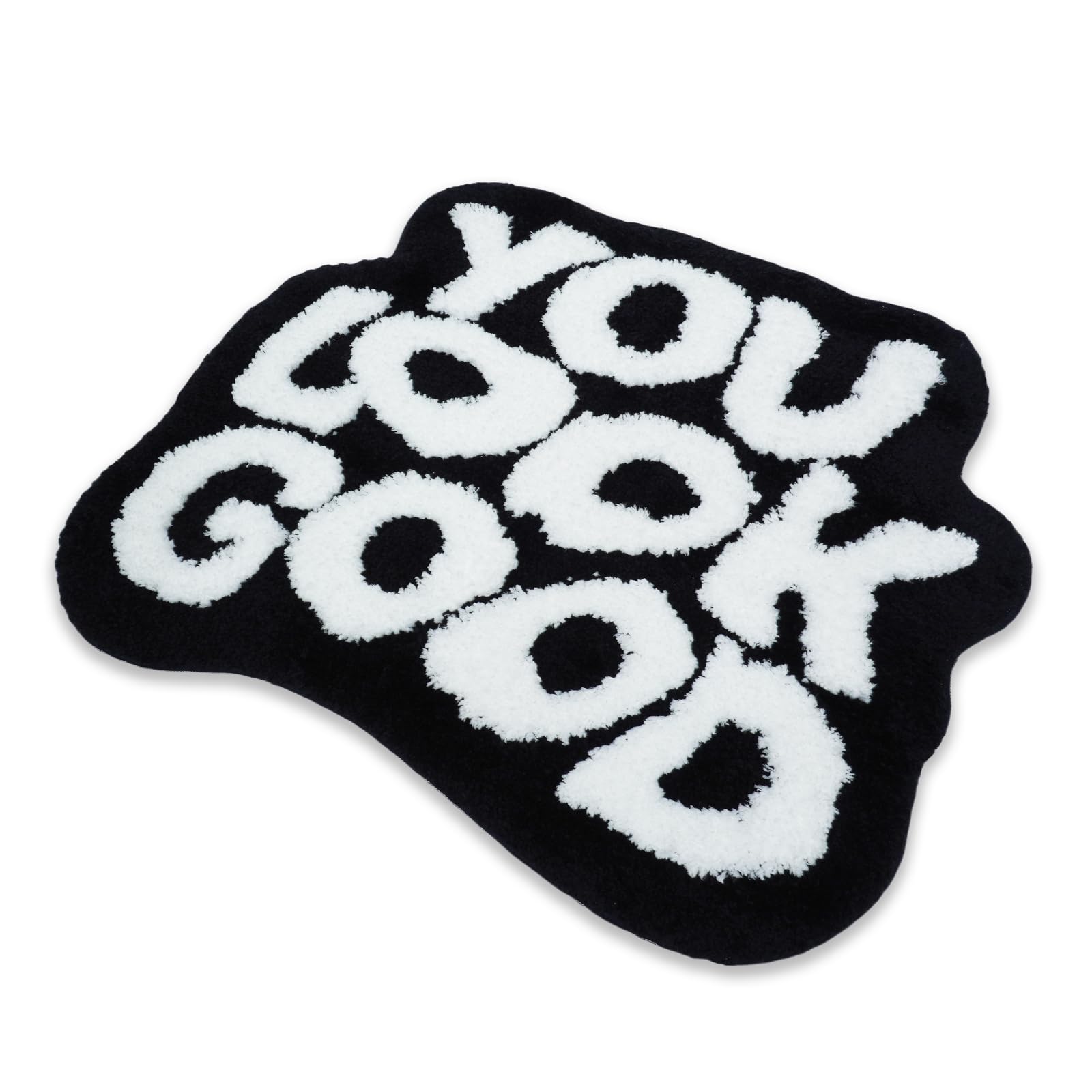 YOOCHUENG Black Bath Mat Non-Slip Washable Absorbent Fluffy,Funky Bathroom Rug Medium Pile Bath Mat for Shower Bedroom,Black