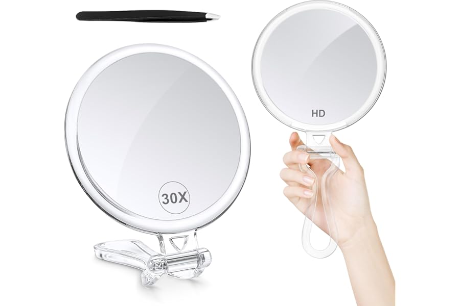 B Beauty Planet 30X Magnifying Mirror for Travel with Handle, Double-Sided 1X/30X Magnification Hand Mirror for Makeup,Travel Mirror for Desk 5 Inches