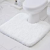 Disolla White Toilet Rug 22x24 Non Slip Fluffy Toilet Floor Mat U Shaped Washable Bathroom Contour Rug for Toilet Absorbent Shaggy Toilet Foot Rug