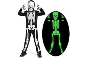 Leadtex Kids Skeleton Pajamas Costume for Boys Child Skeleton Halloween Scary Dress Up,Includes Jumpsuit and Mask.