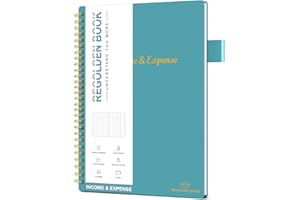 REGOLDEN-BOOK Income & Expense Tracker, Accounting Bookkeeping Ledger Book for Small Business –Accounting Ledger Record Notebook with Pocket, Man & Women, 53Weeks(10"x7")，Teal
