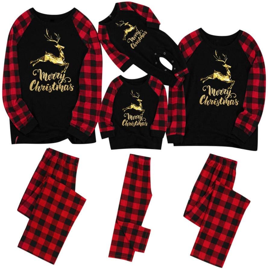 CANDLLY Family Christmas Pyjamas Set Matching Sleepwear for Women Men Mum Dad Children Kids Toddler Baby Xmas Nightwear Homewear Tops and Pants Xmas Family Clothes