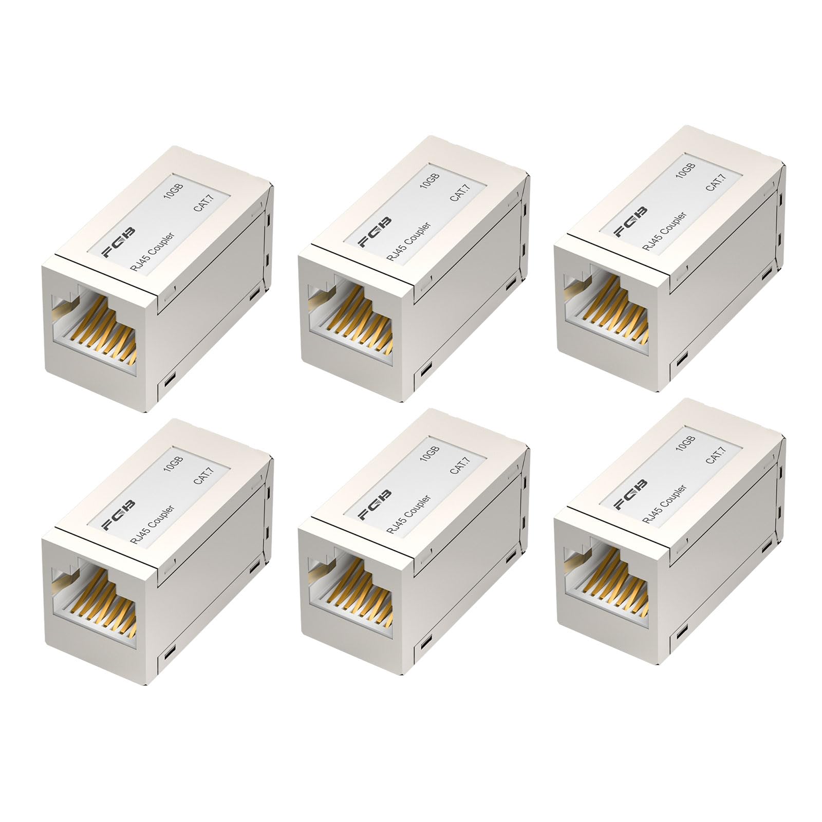 FGB 10Gbps 6-Pack Cat7/6/5e RJ45 Shielded Ethernet In-Line Coupler, Female to Female Adapter