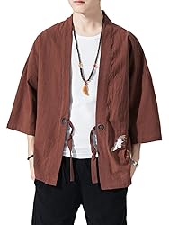 Ambcol Men's Japanese Kimono Cardigan Loose Cotton