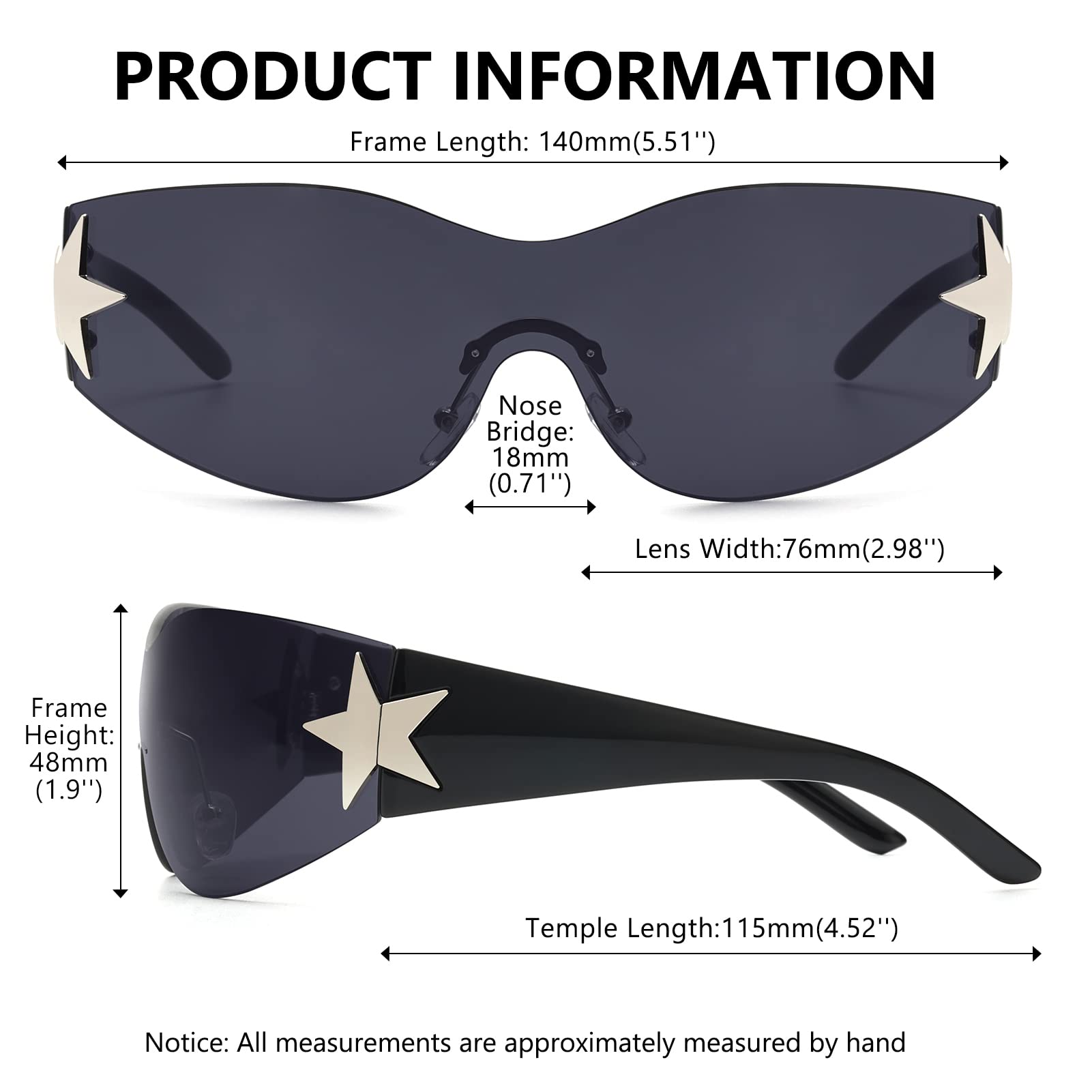 Rimless Y2K Sunglasses for Women Men Wrap Around Fashion Sunglasses Oversized Frameless Trendy Sun Glasses
