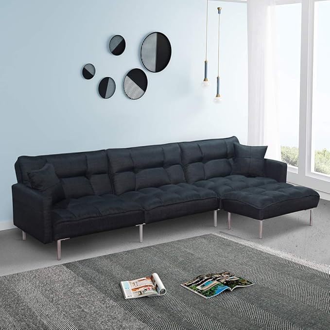 Sectional Sofa Couch Sleeper (Black) Kitchen & Dining