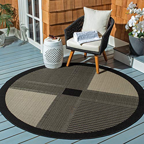 SAFAVIEH Washable Rug Outdoor Courtyard Collection - 6'7" Round, Black & Sand,…