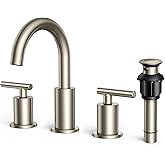 FORIOUS Brushed Nickel Bathroom Faucet 3 Hole Vanity with Metal Pop Up Drain and 24" Supply Lines, 2 Handle 8 Inch Widespread Faucet for Bathroom Sink 3 Hole Brushed Nickel with 360° Swivel Spout