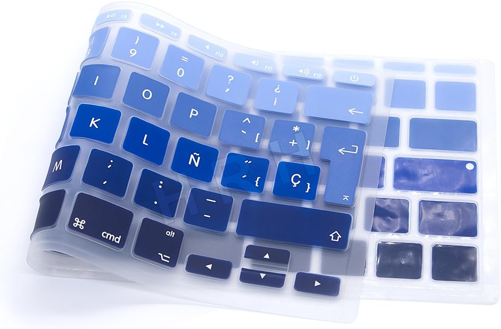MMDW Spanish QWERTY ISO Keyboard Cover for Macbook 11"11.6 Inch A1465 A1370 European/ISO Keyboard Layout Silicone Skin(Ombre-blue) - Image 4