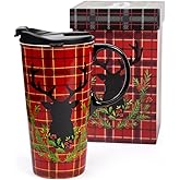 Topadorn 17 oz Christmas Ceramic Mugs, Ceramic Travel Cups with Reindeer Design - Gift for Family and Friends, Ideal for Holiday Party, Hot Chocolate, Tea(Reindeer)