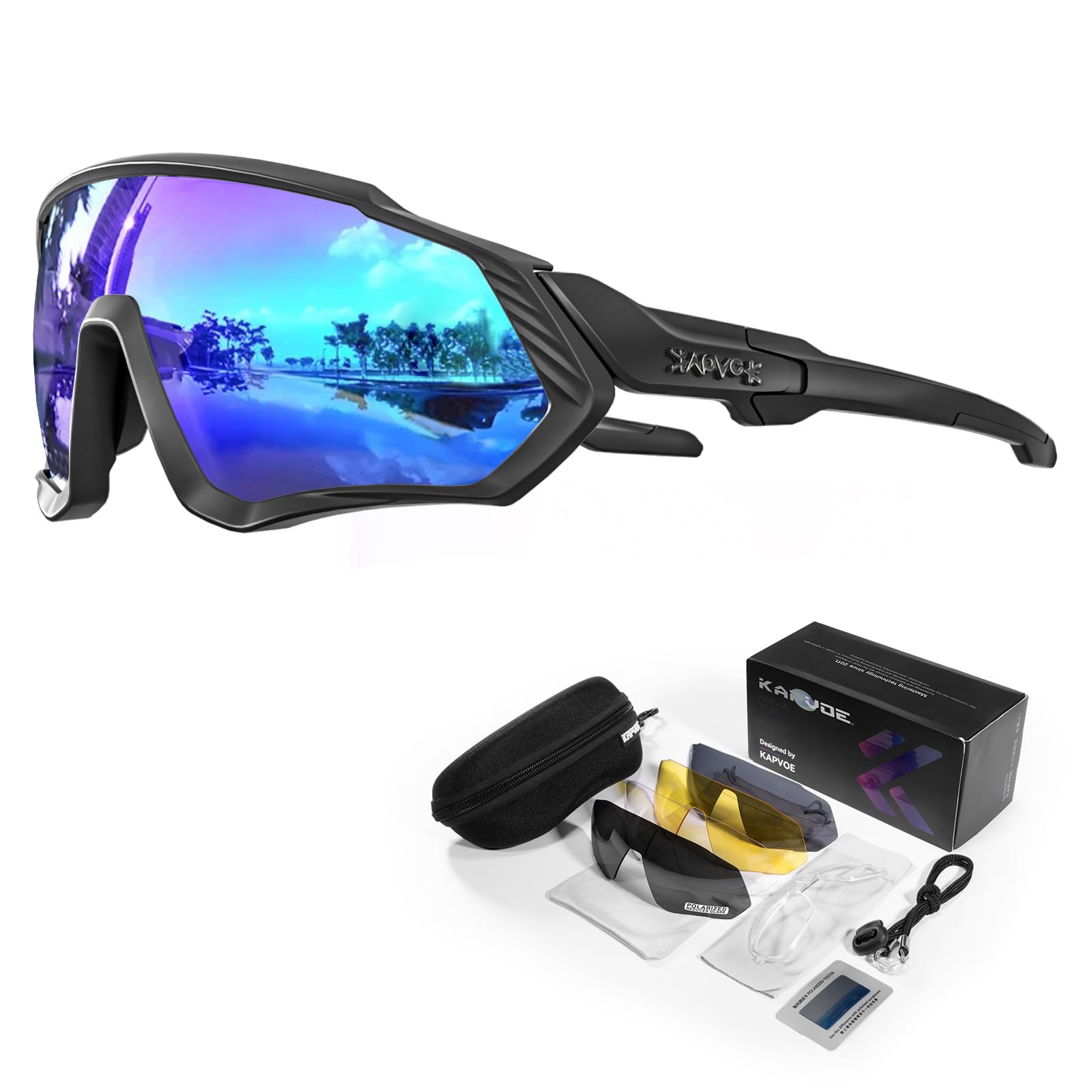 KAPVOE Polarized Cycling Sunglasses 5-Pack with Interchangeable Lenses for Men and Women. Sports Eyewear for Road Cycling, Mountain Biking, Running, Fishing, Rowing, and Golf 05