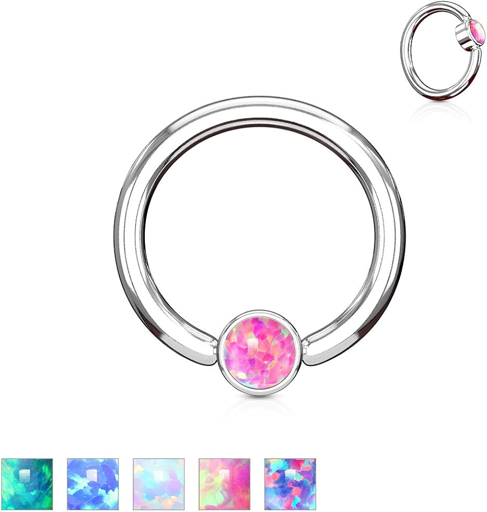 PiercedOff 316L Surgical Steel 1.2mm BCR with 3mm Blue Synthetic Opal Ball - Ring Size 8mm, 1.2mm x 8mm with 3mm ball - Image 4