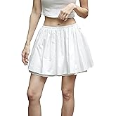 BEAUTELICATE White 100% Cotton Mini Skirt Side 2 Pockets Elastic Waist Fluffy Skirt Pure Cotton Lining