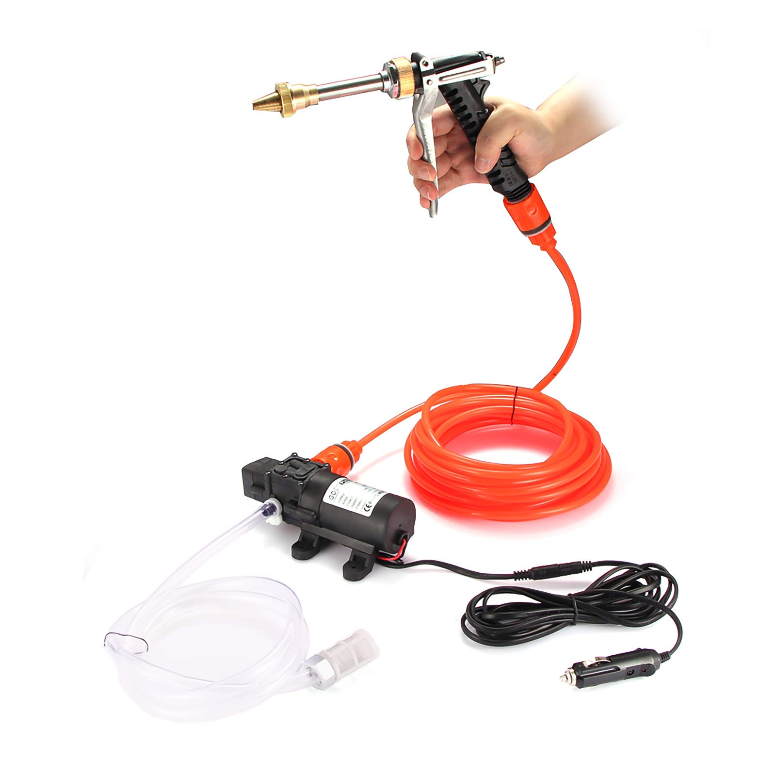 ALLOMN Car Washer Pump, High Pressure Cars Washing Pumps kit Car Cleaning Water Pumps Portable Spray Gun Washing Kit 130PS DC 12V 100W for Cars Door Window Tire Cleaning