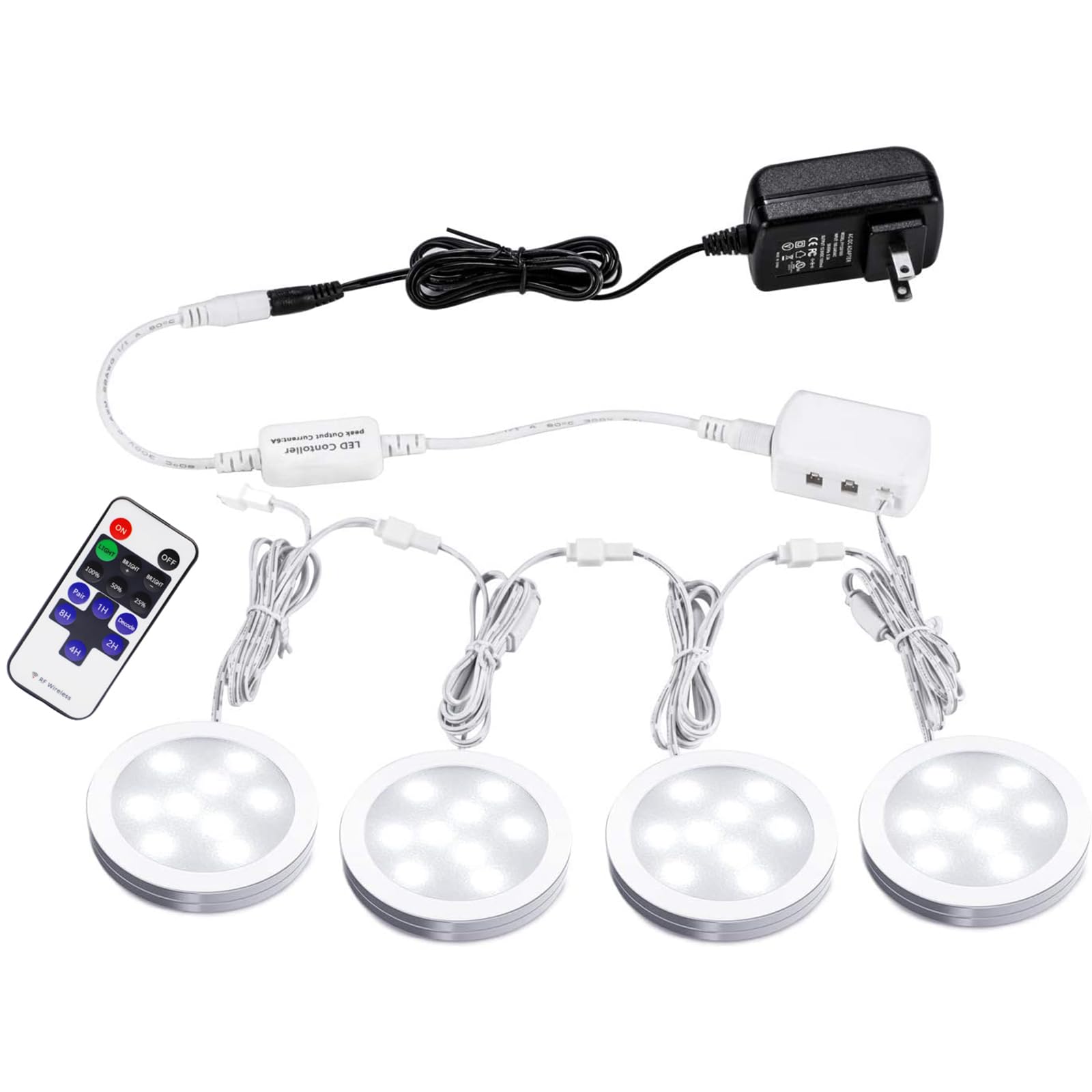 Photo 1 of AIBOO Linkable LED Under Cabinet Lights 12V Slim Aluminum Dimmable Puck Lights with RF Remote Control & ETL Listed Power Adapter for Accent Display Lighting (4 Lights,Daylight White)