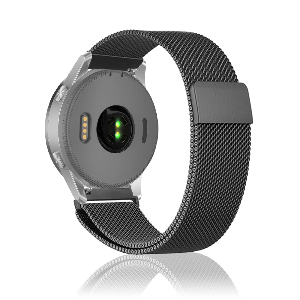 Niboow 22mm Strap Compatible with Garmin Forerunner 255/Vivoactive 4/Venu 2, Men Women Magnet Stainless Steel Mesh Metal Breathable Watch Bands for Garmin Forerunner 255/Vivoactive 4/Venu 2 - Black