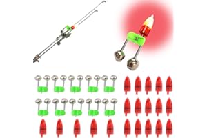 JZTang Fishing Bells with Lights 20 Pcs LED Night Fishing Lights 10 Pcs Fishing Rod Bait Alarm Bell Night Fishing Accessories Bait Alarm Bell Rod Clip Tip for Fishing