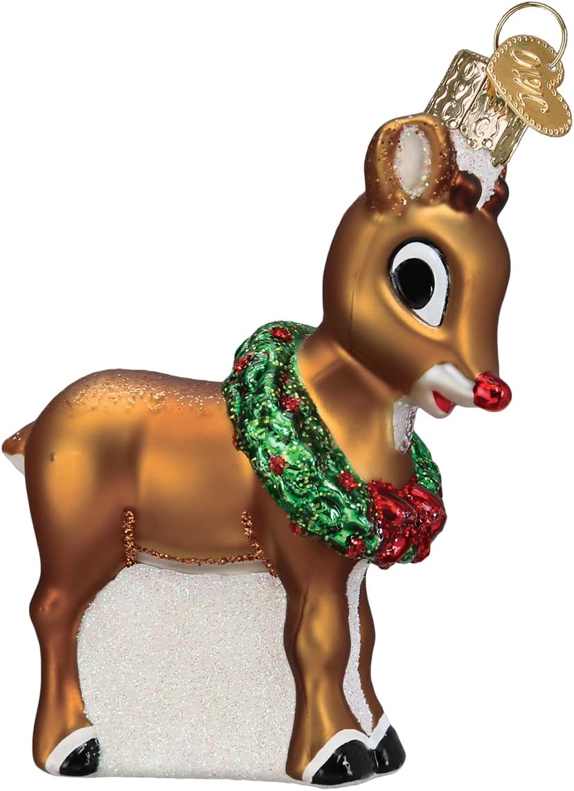 Ornaments - Old World Christmas Rudolph The Red-Nosed Reindeer Glass Blown Ornament for Christmas Tree