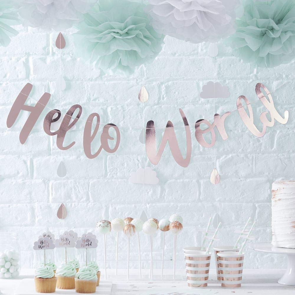 Ginger Ray Rose Gold Hello World Scripted Baby Shower Unisex Bunting Banner