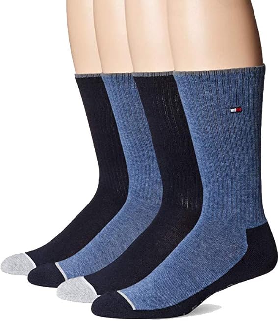 Tommy Hilfiger Men's 4 Pack Cushion Crew Sock (Sock Size 1013/Shoe Size 712, White Assorted
