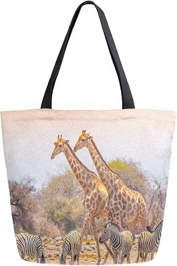 BIGJOKE - Bolsa de lona para mujer, diseño de jirafa africana