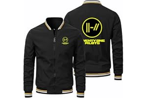 Men Bomber Jackets for 21 Pilots Print Casual Cycling Jersey Long Sleeve Zip Sweatshirt Track Jacket Windproof Coats-Black||L