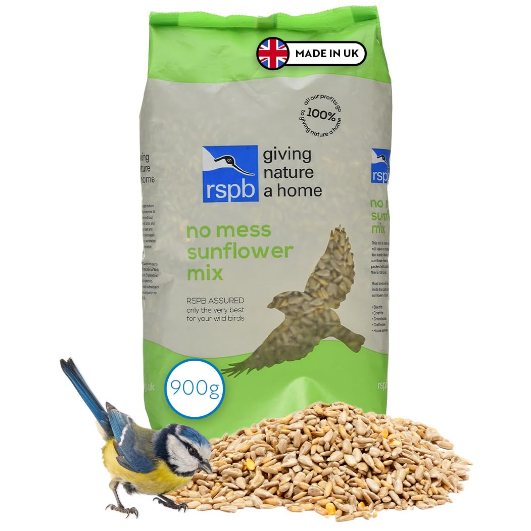 RSPB 900 gram No Mess Sunflower Mix for Wild, Husk Free, for use, Bird Tables & Ground feeders, 0.9kg