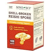 Sino-Sci Shell-Broken Reishi Mushroom Spore Supplement, Support Immune, Liver Health & Energy Booster, 100 Caps (1 Bottle)