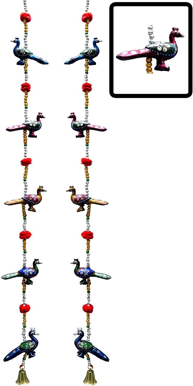 Paartha Saarthi SAARTHI Rajasthani Handicraft Metal Tapestry Artificial Beads Peacock Wall Hanging Showpiece (Multicolour, 96 cm) - Set of 2