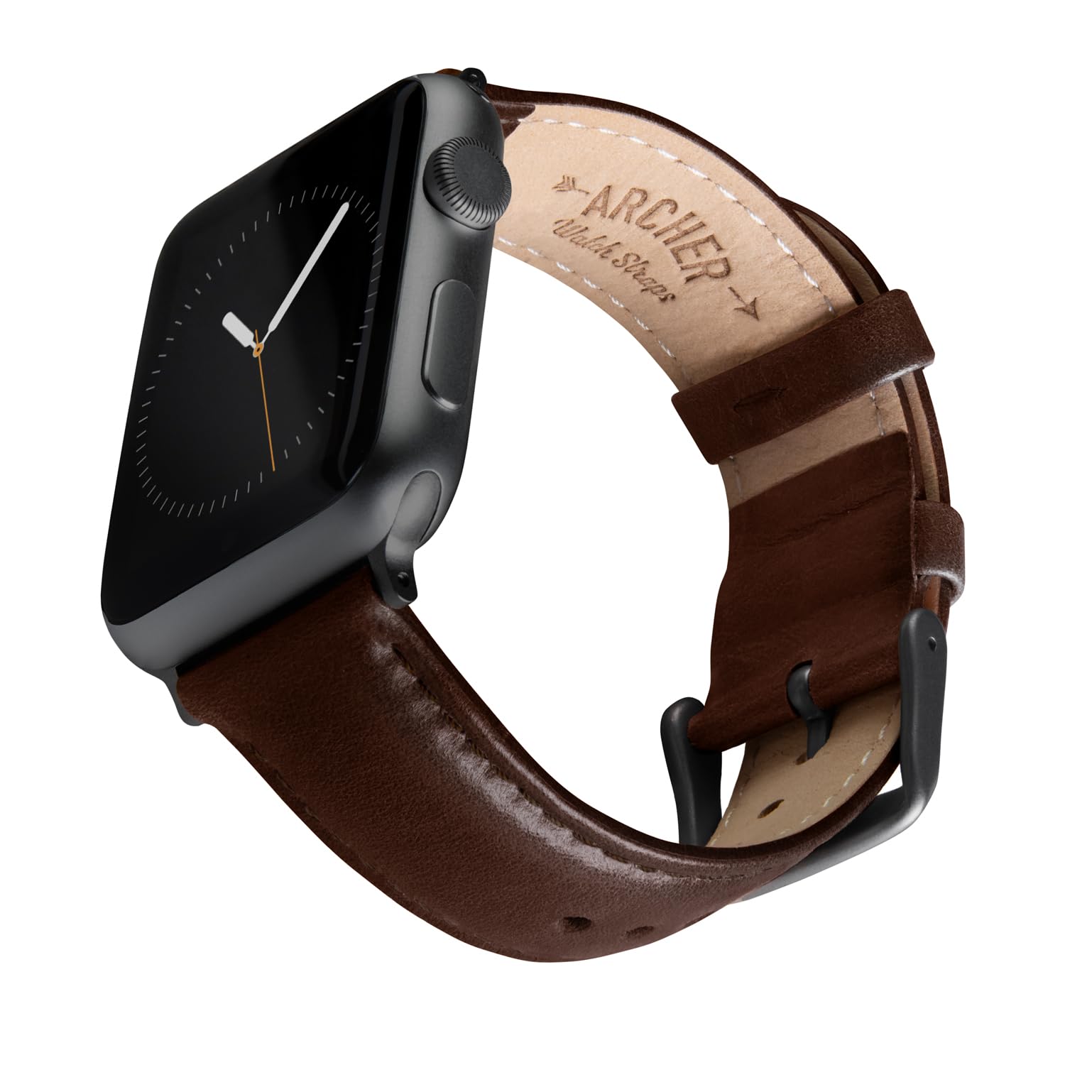 Archer Watch Straps - Top Grain Leather Straps for Apple Watch (Dark Chestnut/Matched Thread, Matte Gray Hardware, 40/41/42mm)