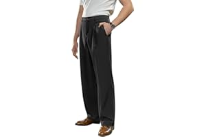PLEPAN Men's Relaxed Fit Casual Dress Pants Expandable Waist Pleated Front Straight Leg Trousers